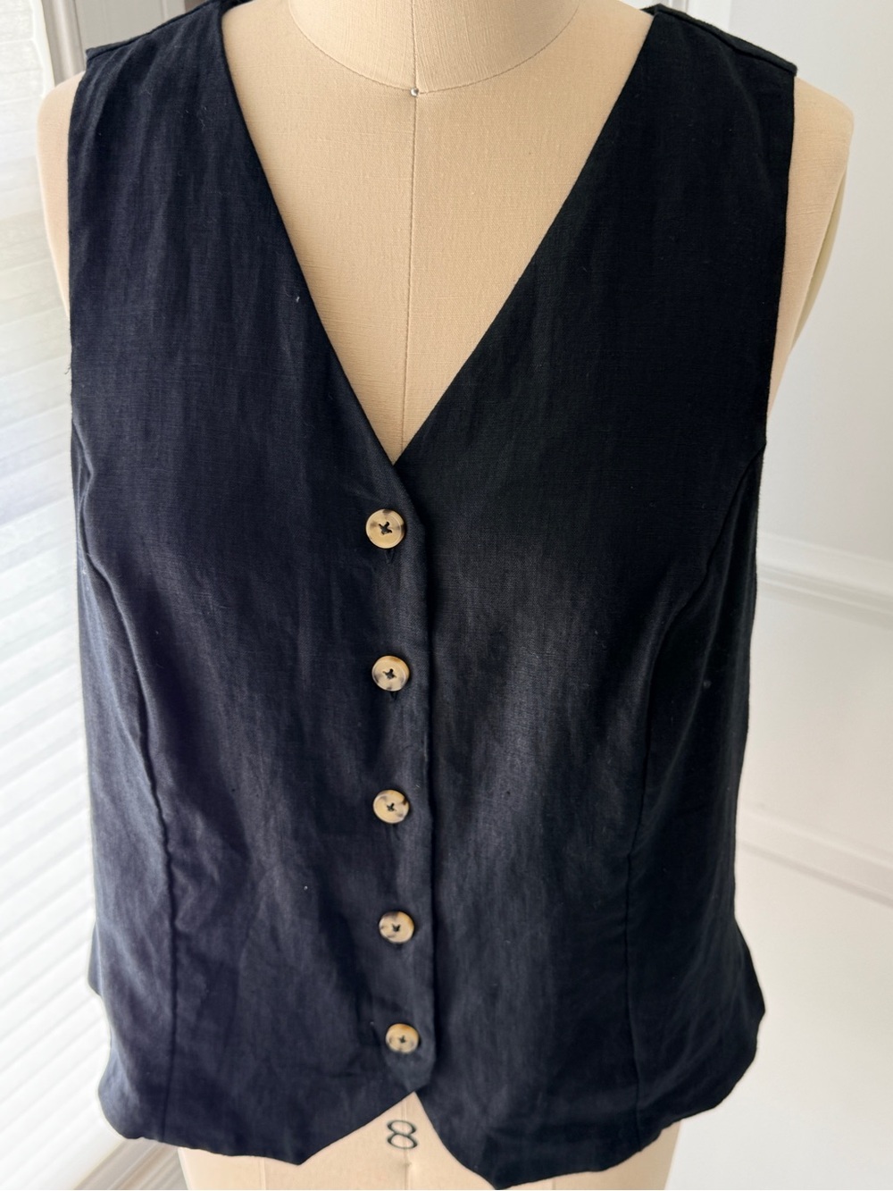 J. Crew Black Linen Sleeveless Button-Front V-Neck Vest - Picture 4 of 5